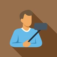 Blogger is taking selfie using monopod for his blog vector