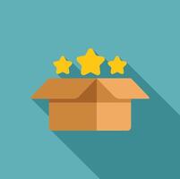 Open cardboard box with five star rating representing customer satisfaction vector
