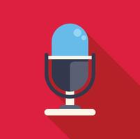 Blue microphone is broadcasting on red background vector