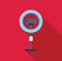 Smartphone on tripod with ring light illuminating on red background vector