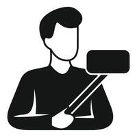 Blogger holding selfie stick for vlogging and streaming vector
