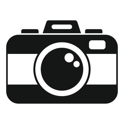 Black and white digital camera icon representing photography