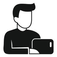 Man working on tablet black simple icon vector