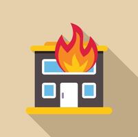 Burning building with bright flames flat design icon with long shadow vector