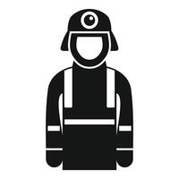 Firefighter wearing protective uniform and helmet with flashlight icon vector