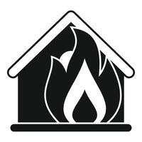 Burning house icon showing damage from fire vector