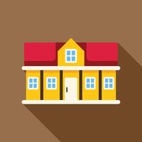 Two storey house with columns and red roof flat icon with long shadow vector