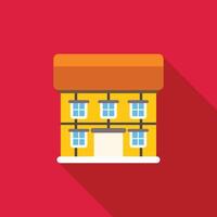 Yellow building facade with windows casting long shadow on red background vector