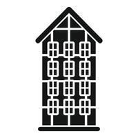 Simple black and white facade of building with many windows icon vector