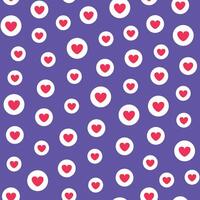 Simple seamless pattern of heart shapes inside white circles on a purple background vector