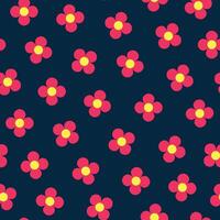 Simple seamless pattern of collection of red flowers on a dark blue background vector