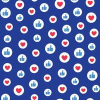 Seamless pattern of collection of like icons and heart icons inside circles on blue background vector