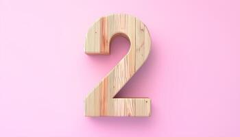 Shape number 2 made from pieces wooden textured in pastel background photo