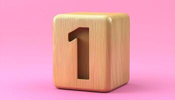 Shape number 1 made from pieces wooden textured in pastel background photo