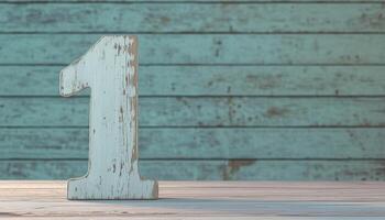 Shape number 1 made from pieces wooden textured in pastel background photo