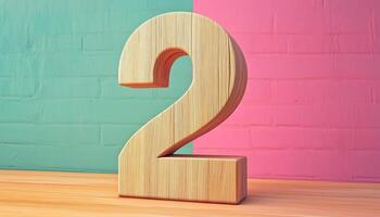 Shape number 2 made from pieces wooden textured in pastel background photo