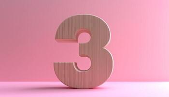 Shape number 3 made from pieces wooden textured in pastel background photo
