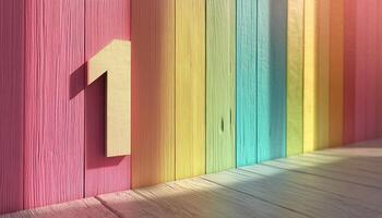 Shape number 1 made from pieces wooden textured in pastel background photo