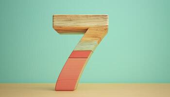 Shape number 7 made from pieces wooden textured in pastel background photo