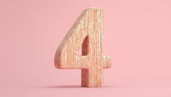 Shape number 4 made from pieces wooden textured in pastel background photo