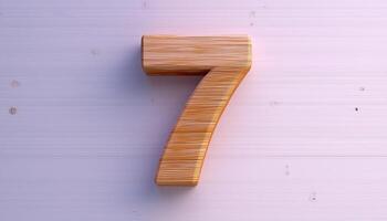 Shape number 7 made from pieces wooden textured in pastel background photo