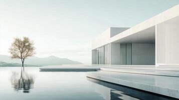 White modern contemporary architecture minimalist geometric construction building with sky photo