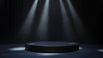 Black elegant stage show case podium with spotlight for branding presentation product photo