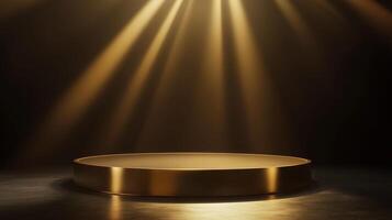Gold elegant stage show case podium with spotlight for branding presentation product photo