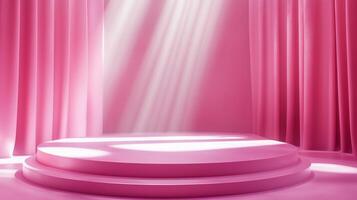 Pink elegant stage show case podium with spotlight for branding presentation product photo