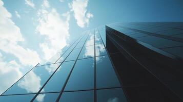 Wall of the building modern architecture futuristic structure with clous and blue sky photo