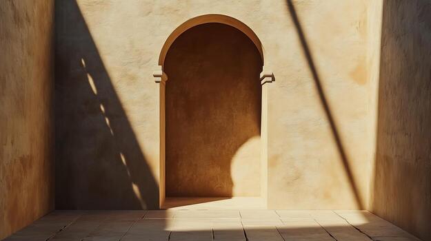 Aesthetic arch window shape on beige wall with shadow light vintage classing building architecture photo