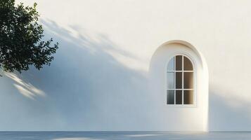 Aesthetic arch window shape on beige wall with shadow leaves tree classing building architecture photo