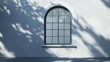 Aesthetic arch window shape on white wall with shadow leaves tree classing building architecture photo