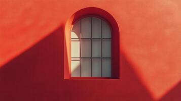 Aesthetic arch window shape on red wall with shadow leaves tree classing building architecture photo