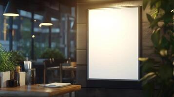 Blank white board frame for information menu or sale in front of store restaurant photo