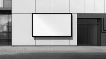 Mockup blank board modern placard rectangle advertising in wall building for information photo