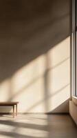 Brown wall with shadow sun light from window in living room minimalist story background photo
