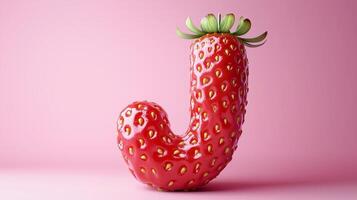 The letter J is framed by a red strawberry textured fruit for kids on solid background photo