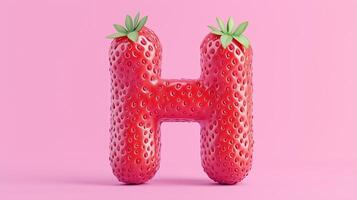 The letter H is framed by a red strawberry textured fruit for kids on solid background photo