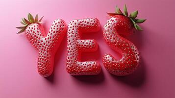 The letter YES is framed by a red strawberry textured fruit for kids on solid background photo