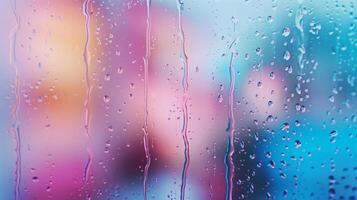 Bubble water drop dew on glass window blurred rainbow colorful background photo