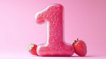 The number 1 is framed by a red strawberry textured fruit solid background photo