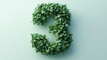 The number 3 is framed by a series of green leaves solid background photo