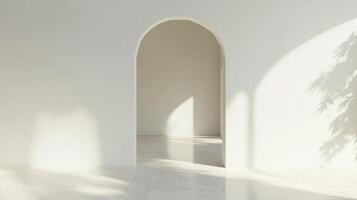 White wall room with shadow window sunlight and arch entrance on empty house photo