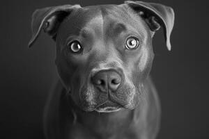 Beautiful pitbull terrier dog posing for portrait in studio photo