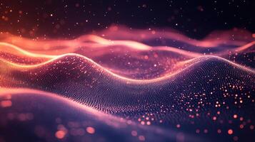 Abstract red particles wave forming cyber technology background photo