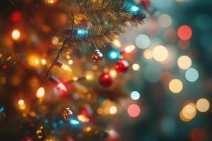 Christmas tree lights creating warm bokeh effect photo