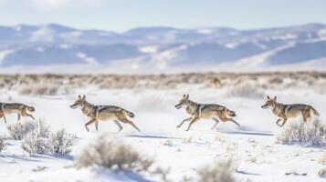 Coyotes Running in a Snowy Landscape photo