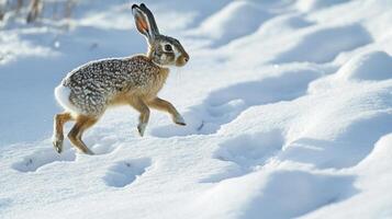 A Hare Leaps Through a Snowy Landscape photo