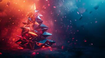 Geometric Christmas Tree with Red and Blue Lighting photo